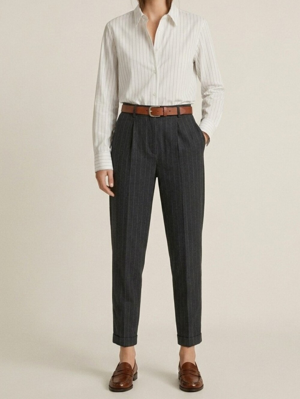 ZARA Pinstripe Cropped Trouser